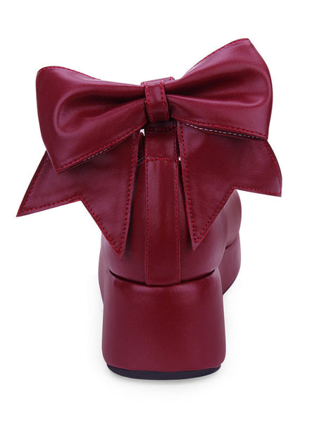 Sweet Lolita Shoes Bow Strappy Burgundy Platform Lolita Footwear