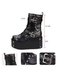Punk Lolita Boots Rivet Metallic Buckle Platform Black Lolita Shoes