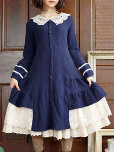 Classic Lolita OP Dress Lac Ruffle Button Two Tone Cotton Red Lolita One Piece Dress