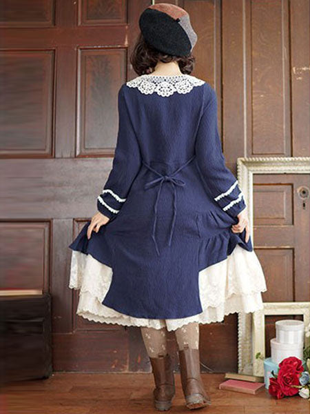 Classic Lolita OP Dress Lac Ruffle Button Two Tone Cotton Red Lolita One Piece Dress
