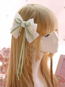 Sweet Lolita Hair Clip Lace Bow Two Tone Green Lolita Hair Accessory