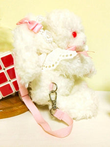 Sweet Lolita Backpack Bow Embroidered Two Way White Plush Lolita Bag