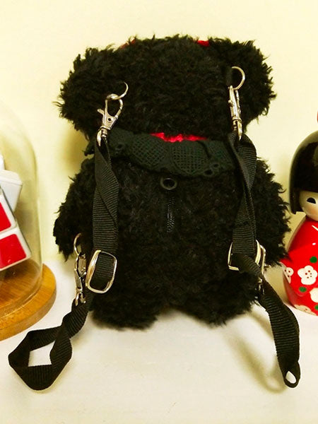 Sweet Lolita Backpack Bow Embroidered Plush 2 Way Black Lolita Bag