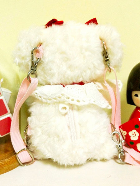 Sweet Lolita Backpack Bow Embroidered Bear White Plush Lolita Bag