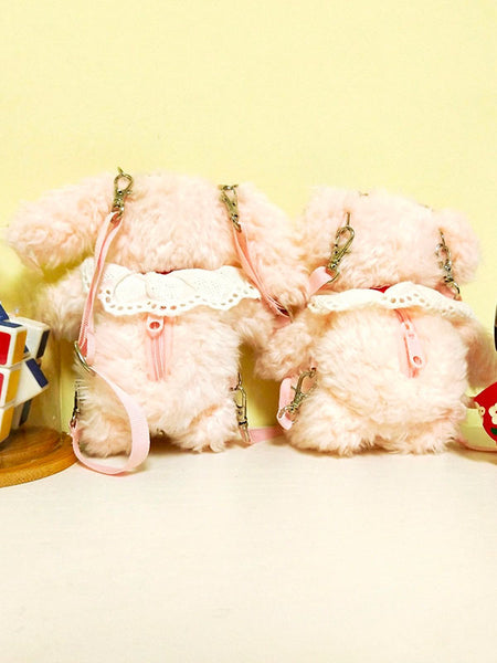 Sweet Lolita Backpack Pink Bow Embroidered Plush Lolita Handbag