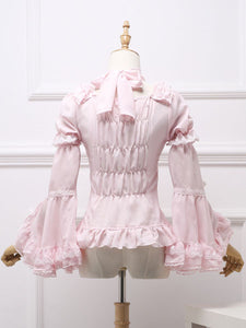 Classic Lolita Blouse Royal Fairytale Lace Bow Ruffle Chiffon White Lolita Shirt