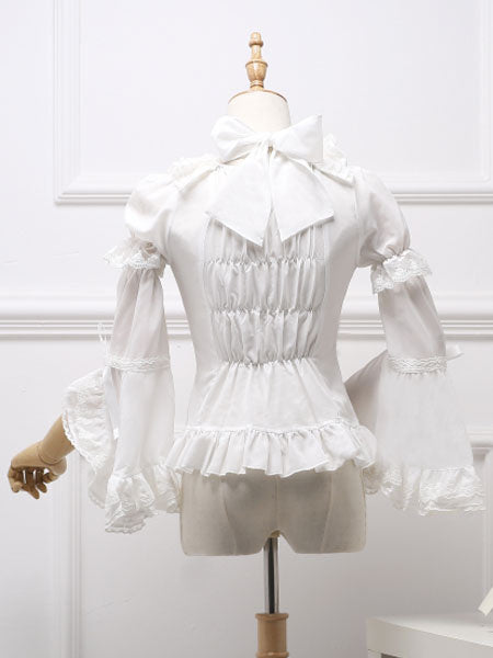 Classic Lolita Blouse Royal Fairytale Lace Bow Ruffle Chiffon White Lolita Shirt