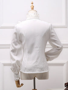 Classic Lolita Blouse White Bow Ruffle Lace Chiffon Lolita Shirt