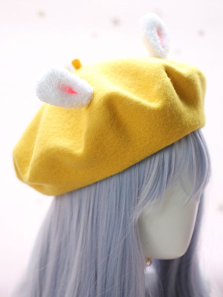 Sweet Lolita Hat Wool Pom Pom Bunny Ear Lolita Beret