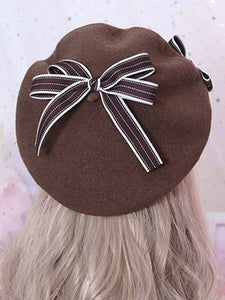 Sweet Lolita Beret Daisy Floral Bow Wool Lolita Hat