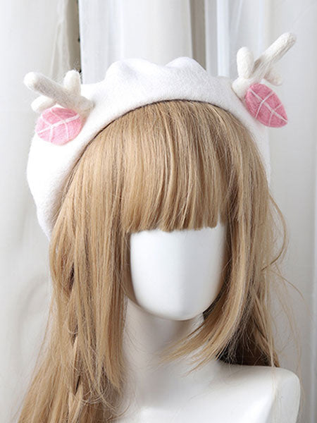 Sweet Lolita Beret Reindeer Leaf Tan Wool Lolita Hat