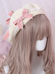 Sweet Lolita Beret Bow Floral Wool Lolita Hat