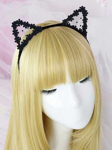 Sweet Lolita Hair Clasp Lace Floral Cat Ear Black Lolita Hair Accessory