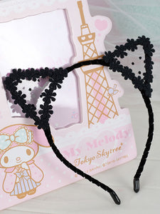 Sweet Lolita Hair Clasp Lace Floral Cat Ear Black Lolita Hair Accessory