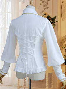 Classic Lolita Shirt Bow Ruffle Lace Chiffon White Lolita Blouse