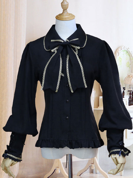 Classic Lolita Shirt Bow Ruffle Lace Chiffon White Lolita Blouse
