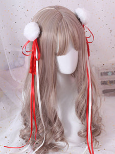 Chinese Style Lolita Hair Pin Pom Pom Tassel Bow Red Lolita Hair Accessory