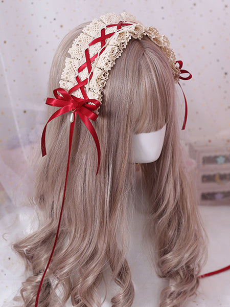 Sweet Lolita Headdress Bow Lace Ruffle Lolita Hair Accessory