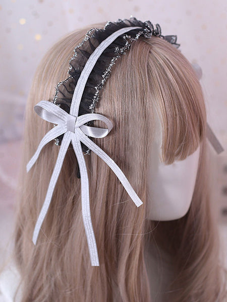 Classic Lolita Headdress Ruffle Lace Bow Black Lolita Hair Accessory