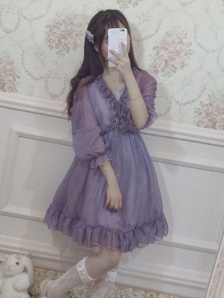 Classic Lolita OP Dress Ruffle Chiffon Lilac Lolita One Piece Dress