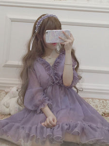 Classic Lolita OP Dress Ruffle Chiffon Lilac Lolita One Piece Dress