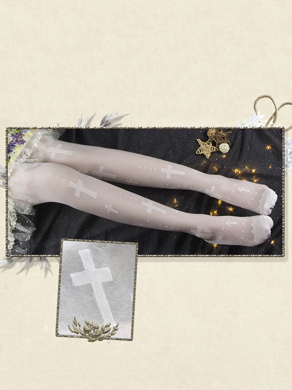 Gothic Lolita Stocking Maria Jacquard Rayon Knee High Socks
