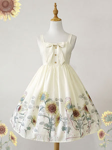 Classic Lolita JSK Dress Sunflower Print Bow White Lolita Jumper Skirt