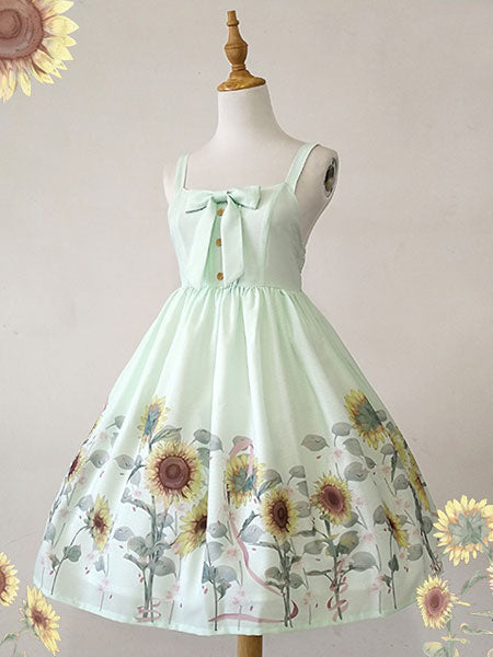 Classic Lolita JSK Dress Sunflower Print Bow White Lolita Jumper Skirt