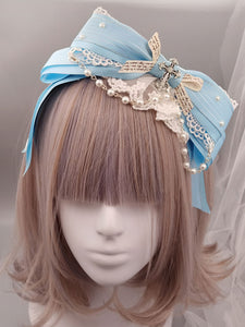 Classic Lolita Headband Metallic Design Lace Pearl Ruffle Bow Lolita Hair Accessory