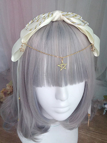 Sweet Lolita Headband Chain Bell Bow Ecru White Lolita Hair Accessory