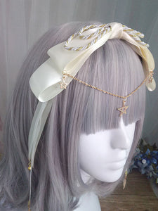 Sweet Lolita Headband Chain Bell Bow Ecru White Lolita Hair Accessory