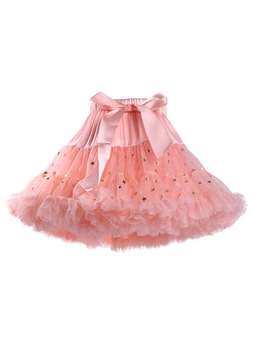 Sweet Lolita SK Tulle Sequin Ruffle Bow Pink Lolita Tutu Skirt For Kids