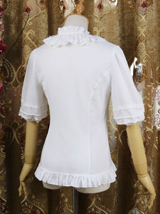 Sweet Lolita Shirt Lace Ruffle Bow Chiffon White Half Sleeve Lolita Blouse