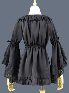 Classic Lolita Blouse Lace Layered Ruffle Bowknot Hime Sleeve Chiffon Black Lolita Top