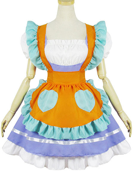 Maiden Lolita Set Color Block Ruffle Lolita Jumper Skirt With Apron