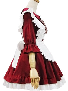 Maiden Style Lolita OP Dress Ruffle Bow Button Decor Burgundy Lolita One Piece Dress