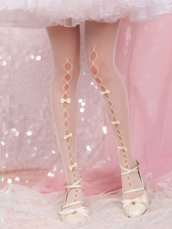 White Lolita Tights Cut Out Bows Pantyhose Velvet Lolita Accessories