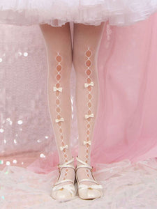 White Lolita Tights Cut Out Bows Pantyhose Velvet Lolita Accessories