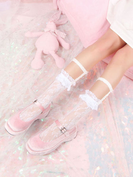White Lolita Stocking Lace Ruffles Socks Polyester Lolita Accessories