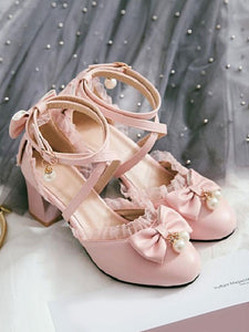 Sweet Lolita Footwear Bow Lace High Heel PU Leather Lolita Pump Shoes
