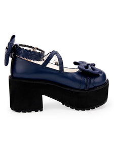 Sweet Lolita Shoes Bows PU Leather Platform Chunky Heel Lolita Pumps