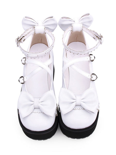 Sweet Lolita Shoes Bows PU Leather Platform Chunky Heel Lolita Pumps