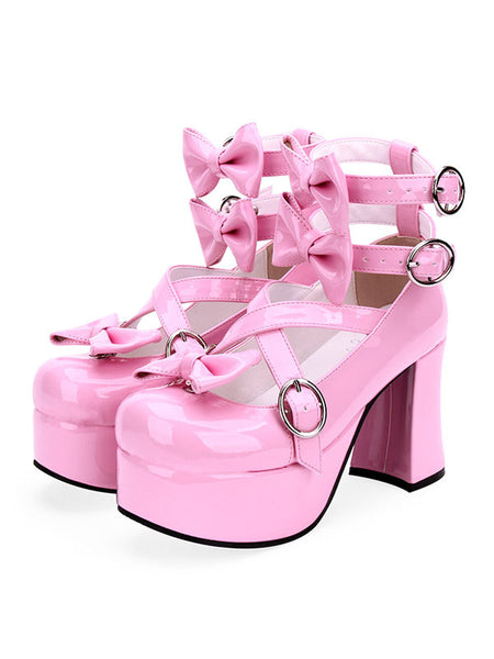 Sweet Lolita Pumps Pink Bows High Heel Platform PU Leather Lolita Shoes