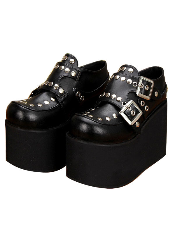 Gothic Lolita Shoes Flatform Rivets PU Leather Punk Lolita Pumps