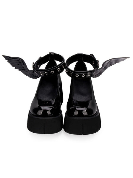 Gothic Lolita Pumps Black Wings PU Leather Flatform Lolita Shoes