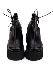 Gothic Lolita Pumps Flatform Black Lace Up PU Leather Lolita Shoes