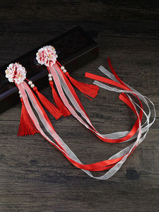 Han Lolita Headdress Chinese Style Fringe Flowers Ribbons Lolita Hair Accessories