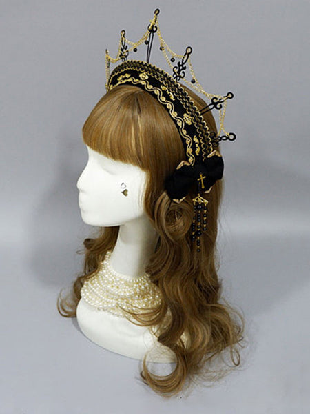 Gothic Lolita Headdress Crown Black Metal Chains Lolita Hair Accessories