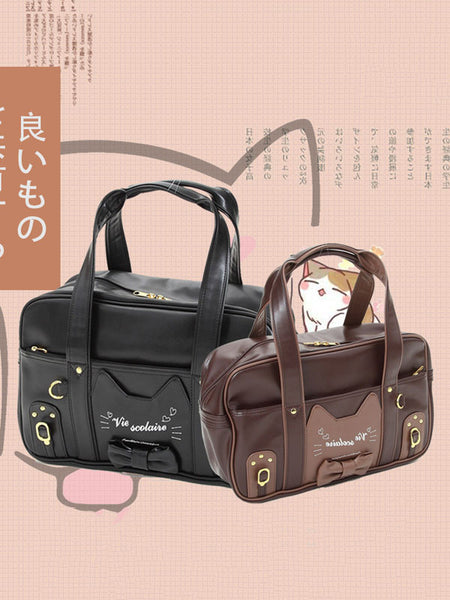 Sweet Lolita Bag JK Uniform Bows Cat PU Leather Lolita Handbags