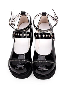 Gothic Lolita Pumps Black Platform Chunky Heel PU Leather Lolita Shoes